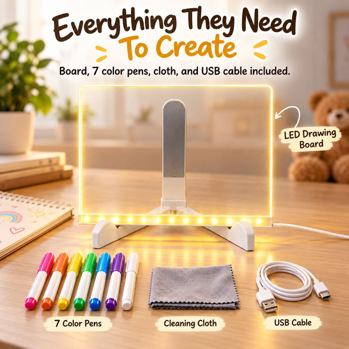 Tailorapaw® Creative Rewritable Acrylic LED Message Board 🎨 (set come with 7 Pens)