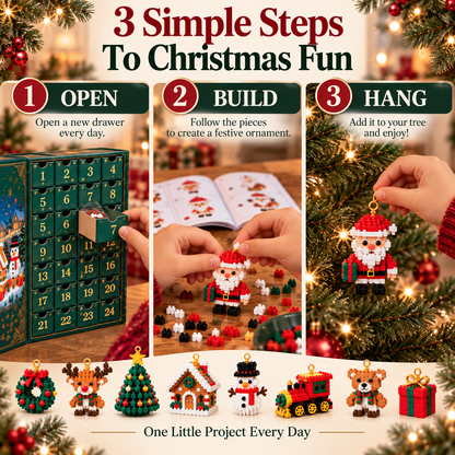 Tailorapaw® 24-Day Mini Christmas Ornament Advent Calendar | 24 unique festive buildable designs with hanging loops