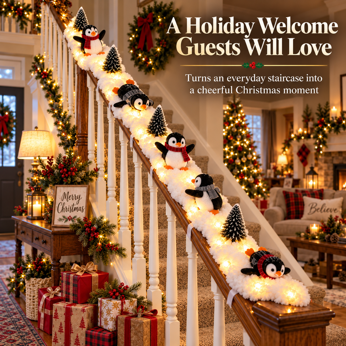 Tailorapaw® Playful Penguin Snowy Stair Railing Decor upsell