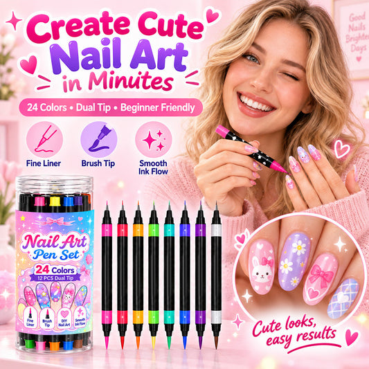 Tailorapaw® 24 Colors Dual Ended Nail Art Pens Set – Creative, Salon‑Quality, Easy DIY ✨