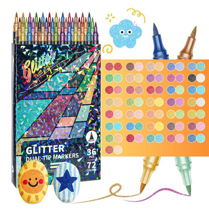 Tailorapaw® 🎨Glitter Effect Brush Markers - Create Sparkling Artwork Easily(🌈24-200 Colors | Smooth No Clog | No Bleed Through📝)