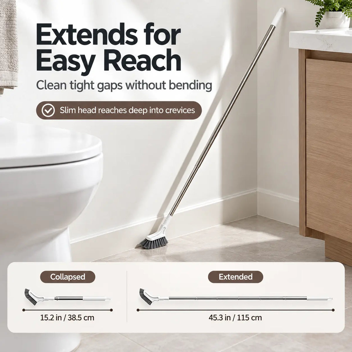 Tailorapaw® Telescopic Crevice Cleaning Brush – Long Handle Gap Cleaner for Bathroom, Toilet, Floors & Windows