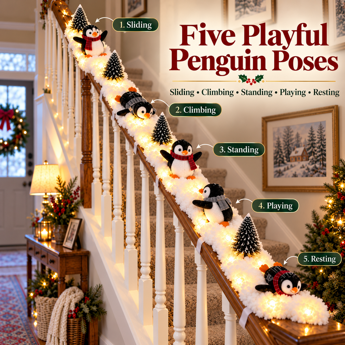 Tailorapaw® Playful Penguin Snowy Stair Railing Decor upsell
