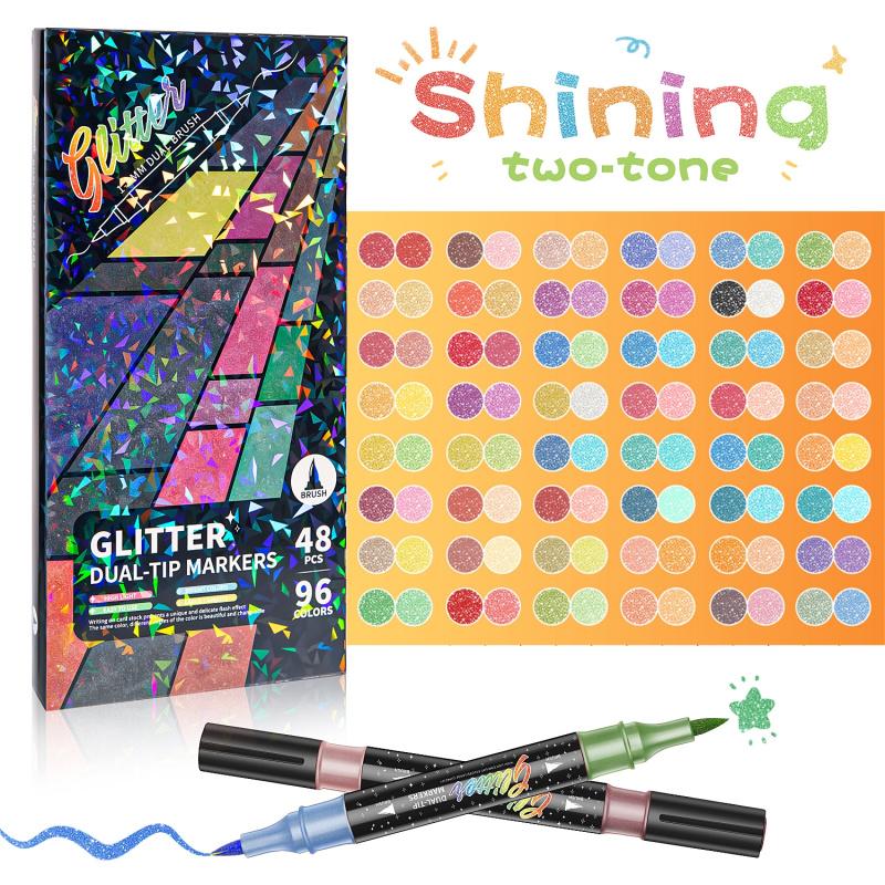 Tailorapaw® 🎨Glitter Effect Brush Markers - Create Sparkling Artwork Easily(🌈24-200 Colors | Smooth No Clog | No Bleed Through📝)