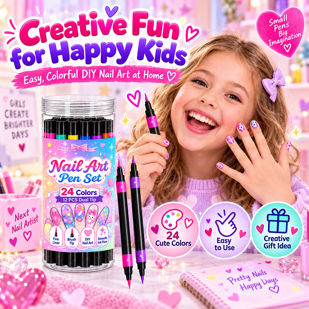 Tailorapaw® 24 Colors Dual Ended Nail Art Pens Set – Creative, Salon‑Quality, Easy DIY ✨