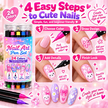 Tailorapaw® 24 Colors Dual Ended Nail Art Pens Set – Creative, Salon‑Quality, Easy DIY ✨