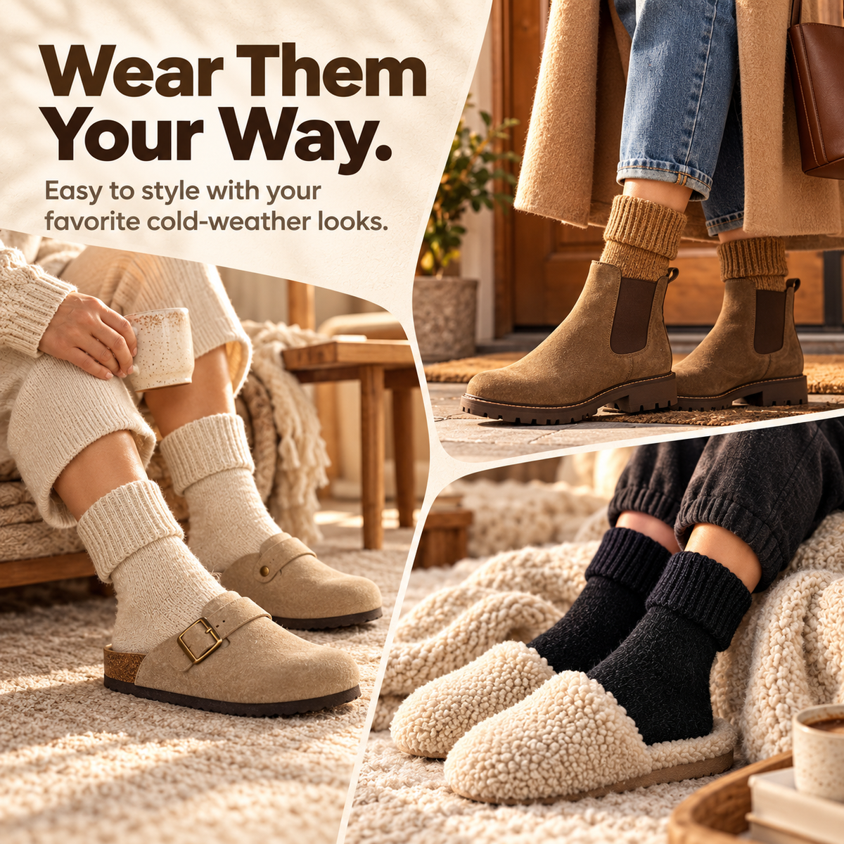 Tailorapaw® Fleece Lined Ribbed Crew Socks, Cozy Warm
