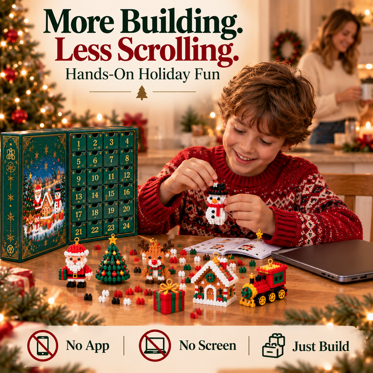 Tailorapaw® 24-Day Mini Christmas Ornament Advent Calendar | 24 unique festive buildable designs with hanging loops