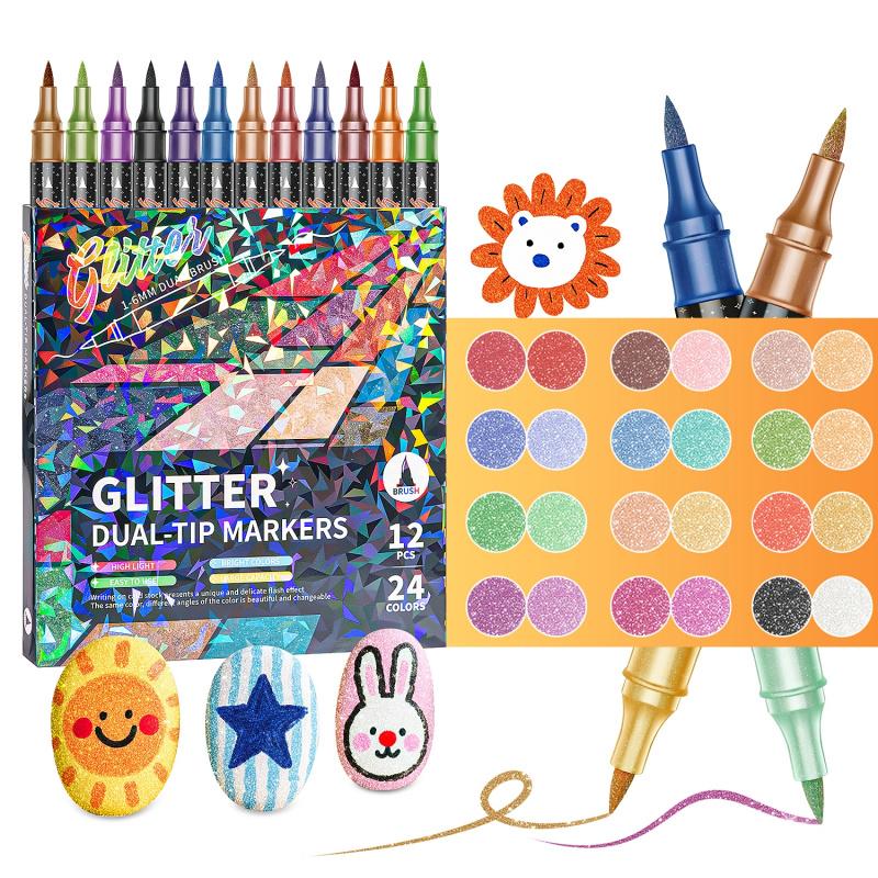 Tailorapaw® 🎨Glitter Effect Brush Markers - Create Sparkling Artwork Easily(🌈24-200 Colors | Smooth No Clog | No Bleed Through📝)