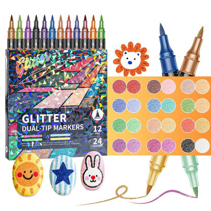 Tailorapaw® 🎨Glitter Effect Brush Markers - Create Sparkling Artwork Easily(🌈24-200 Colors | Smooth No Clog | No Bleed Through📝)