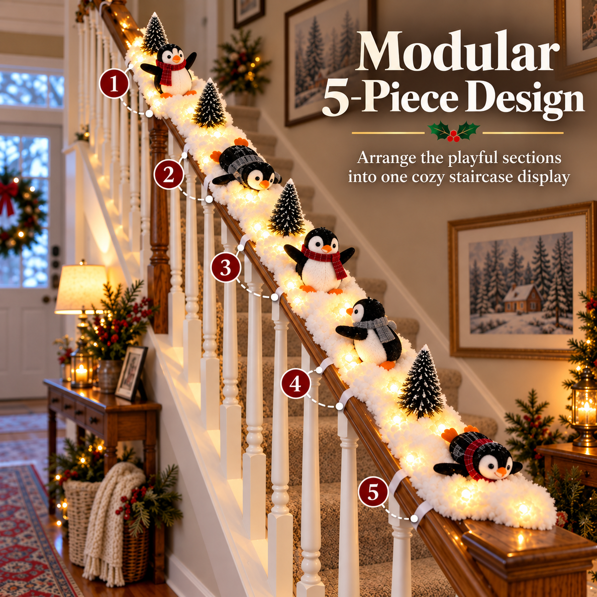 Tailorapaw® Playful Penguin Snowy Stair Railing Decor upsell