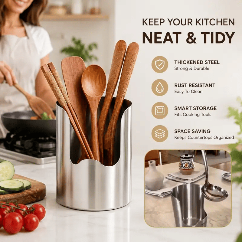 Tailorapaw® Thickened Stainless Steel Utensil Organizer, Rust Resistant Easy to Clean