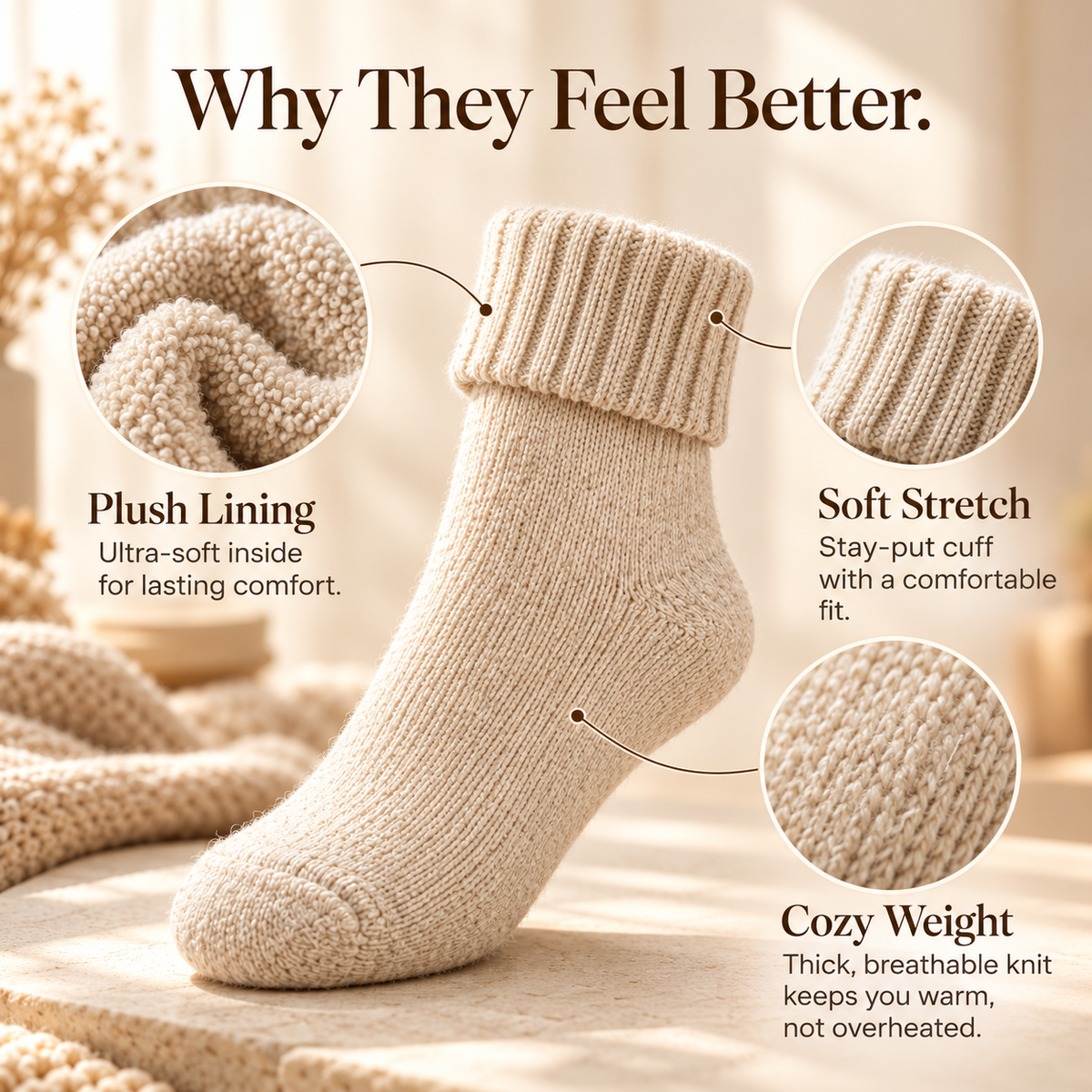 Tailorapaw® Fleece Lined Ribbed Crew Socks, Cozy Warm