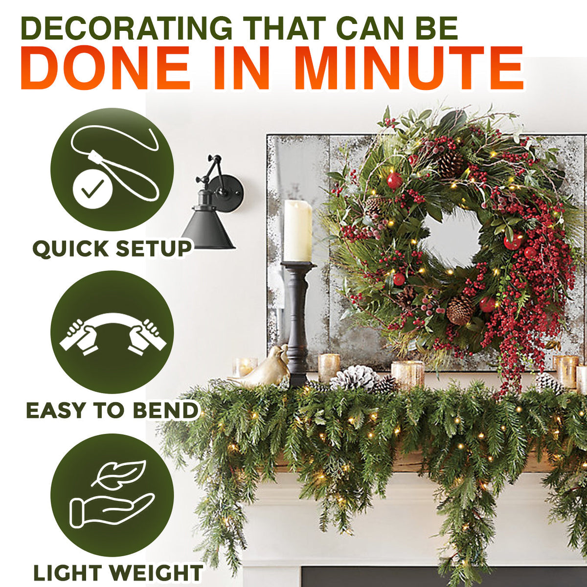 Tailorapaw® Artificial Cedar Garland 🇺🇸 Green Pine Garland – Perfect for Indoor & Outdoor Christmas Decorations