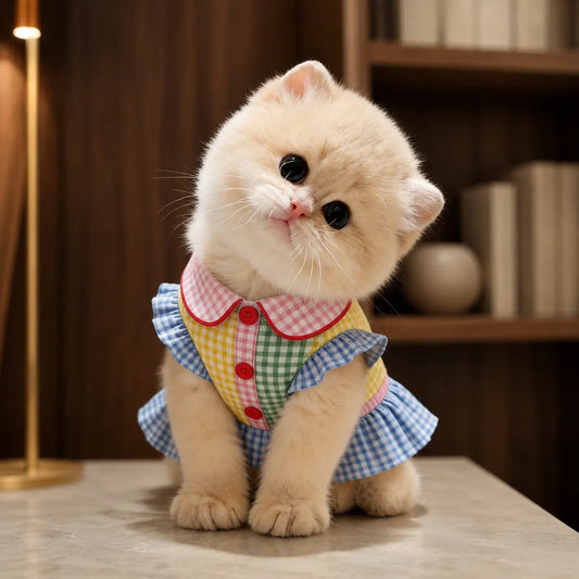Tailorapaw Colorblock Plaid Cat Dress
