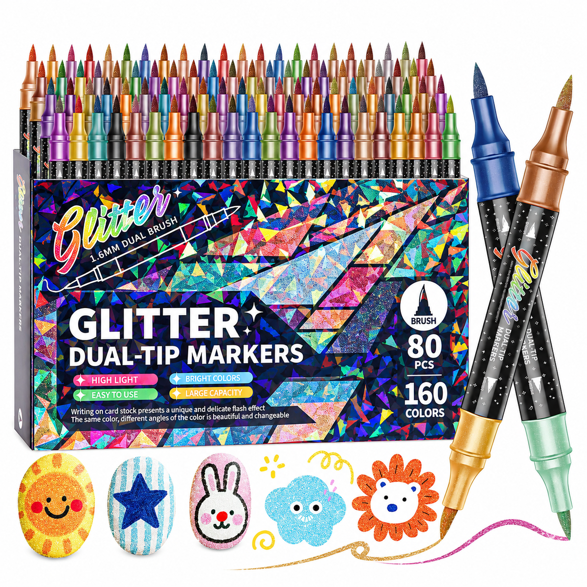 Tailorapaw® 🎨Glitter Effect Brush Markers - Create Sparkling Artwork Easily(🌈24-200 Colors | Smooth No Clog | No Bleed Through📝)