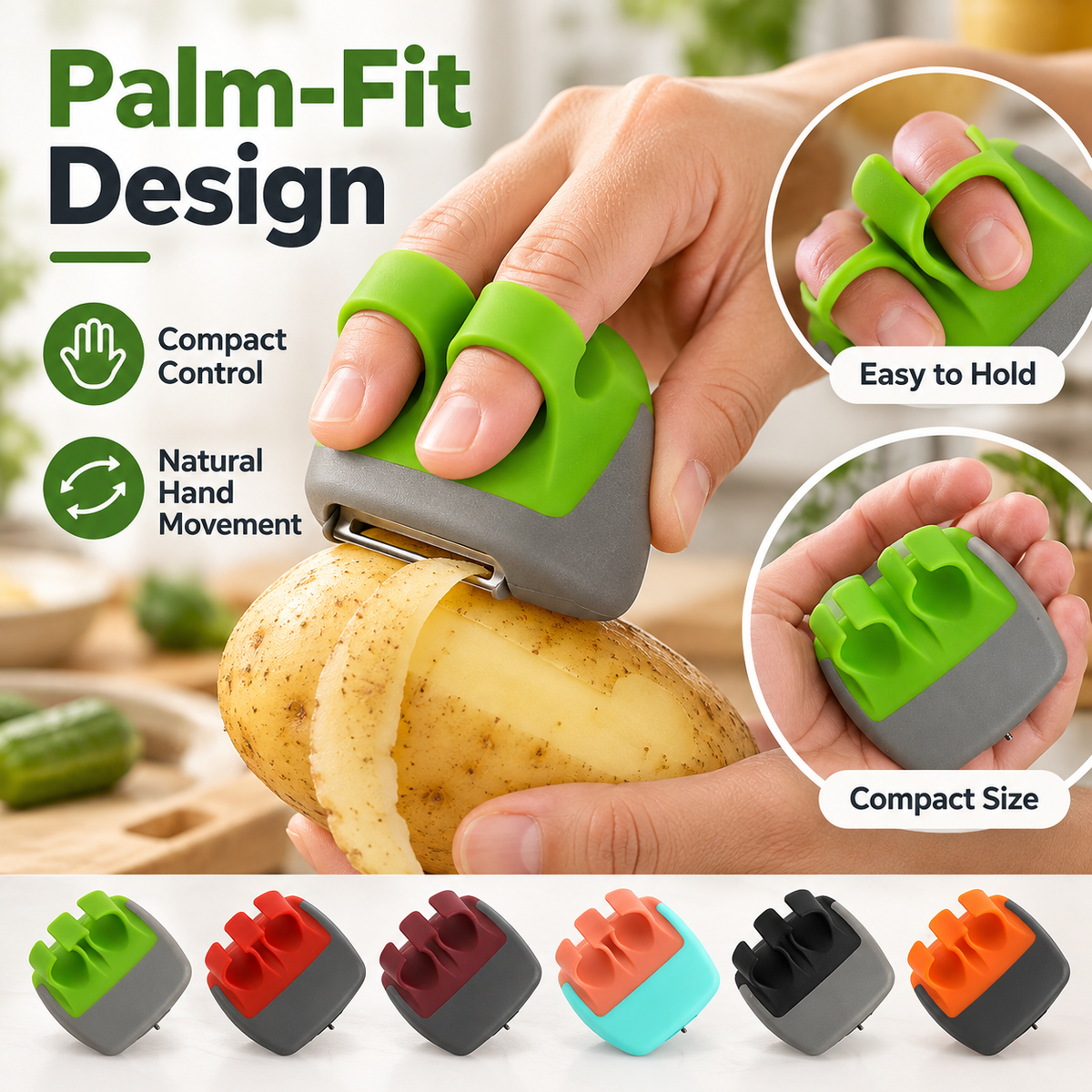 Tailorapaw®  Palm Vegetable Peeler Set – Soft Grip Handheld Fruit & Veggie Peeler