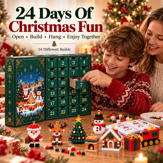 Tailorapaw® 24-Day Mini Christmas Ornament Advent Calendar | 24 unique festive buildable designs with hanging loops