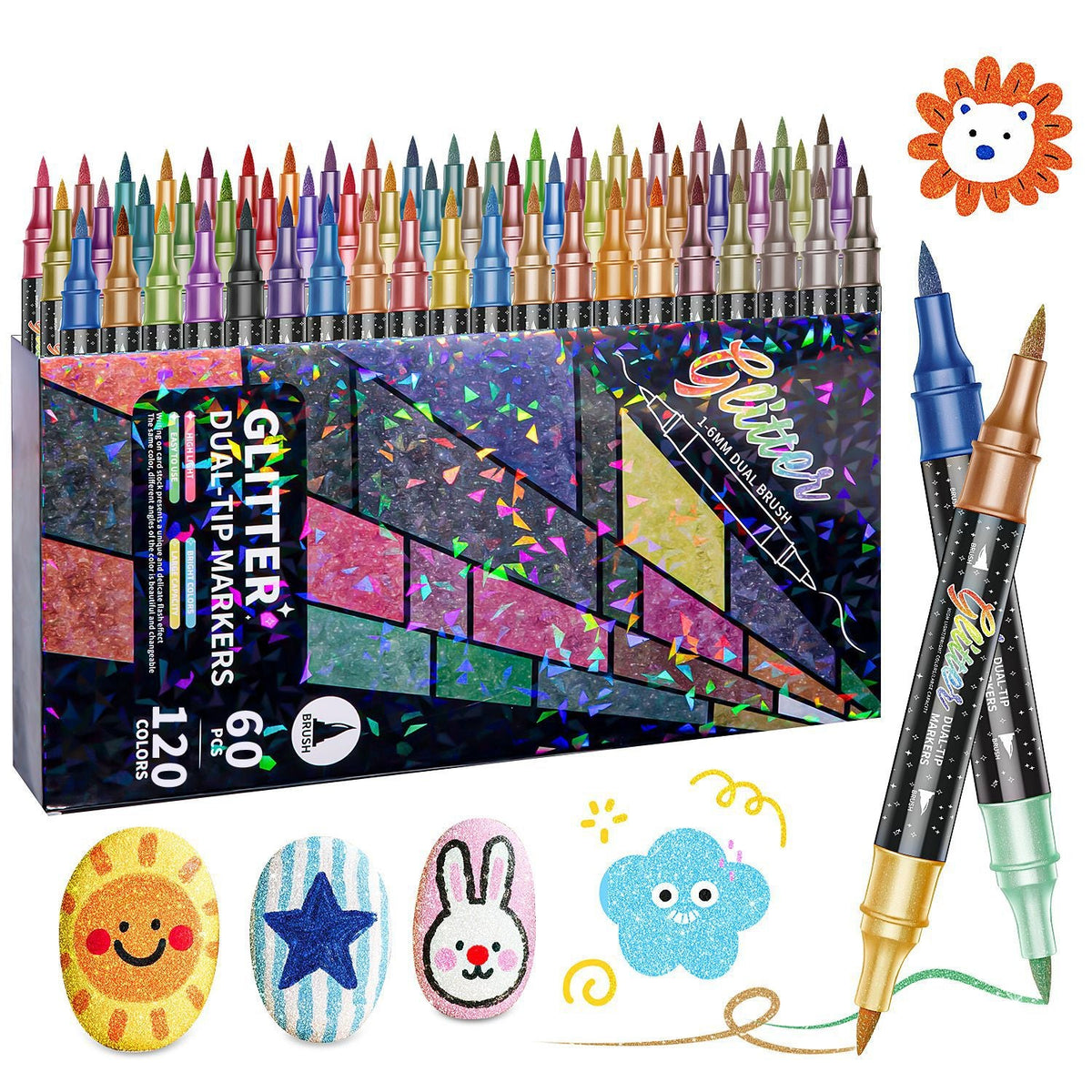 Tailorapaw® 🎨Glitter Effect Brush Markers - Create Sparkling Artwork Easily(🌈24-200 Colors | Smooth No Clog | No Bleed Through📝)