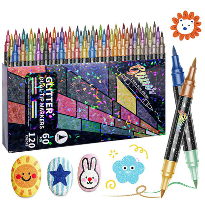 Tailorapaw® 🎨Glitter Effect Brush Markers - Create Sparkling Artwork Easily(🌈24-200 Colors | Smooth No Clog | No Bleed Through📝)