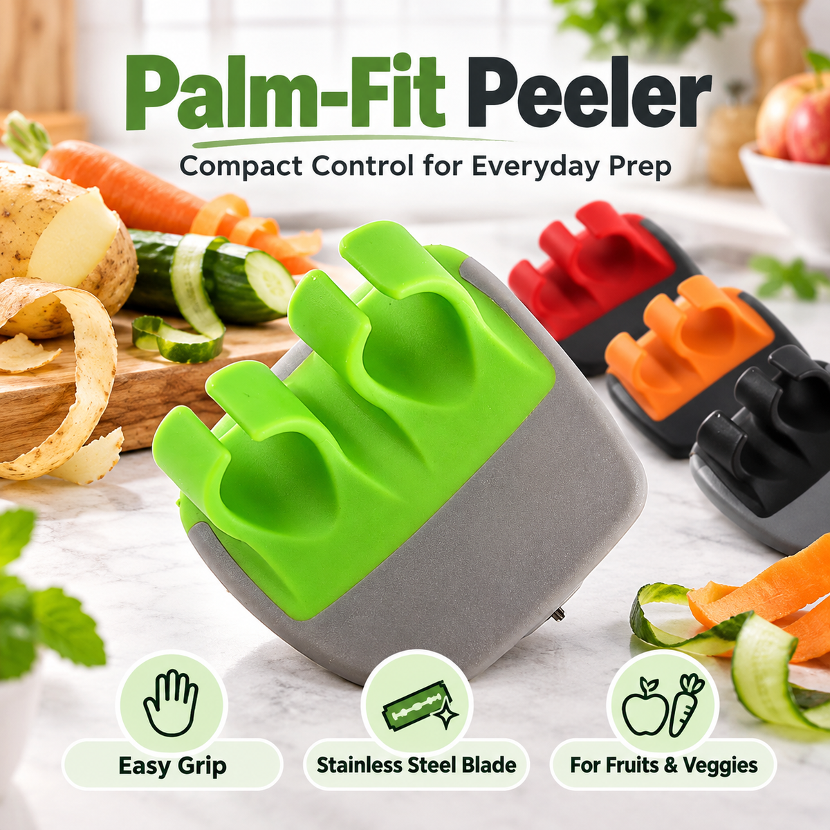 Tailorapaw®  Palm Vegetable Peeler Set – Soft Grip Handheld Fruit & Veggie Peeler