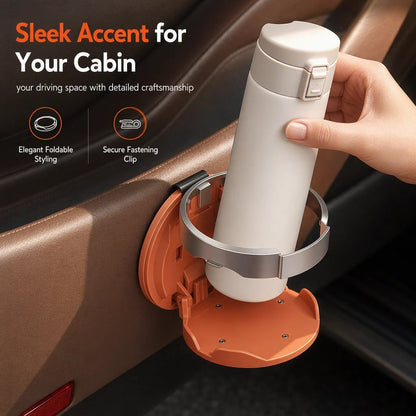 Tailorapaw® Foldable Car Cup Holder with Hook, Space-Saving Vehicle Drink Holder for Bottles, Coffee Cups & Tumblers