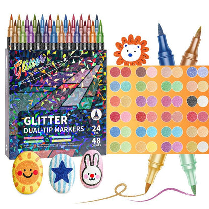 Tailorapaw® 🎨Glitter Effect Brush Markers - Create Sparkling Artwork Easily(🌈24-200 Colors | Smooth No Clog | No Bleed Through📝)