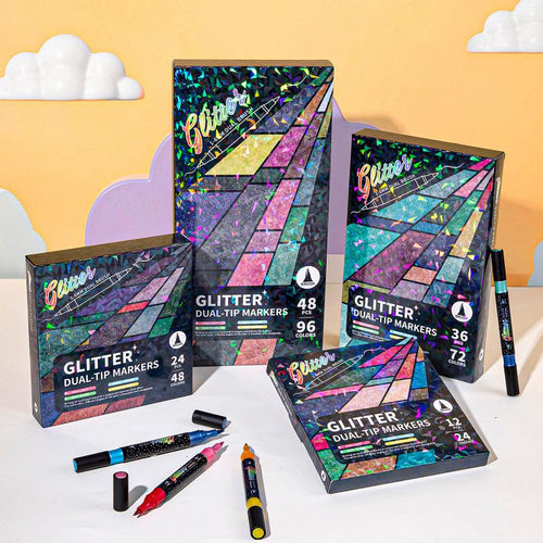 Tailorapaw® 🎨Glitter Effect Brush Markers - Create Sparkling Artwork Easily(🌈24-200 Colors | Smooth No Clog | No Bleed Through📝)