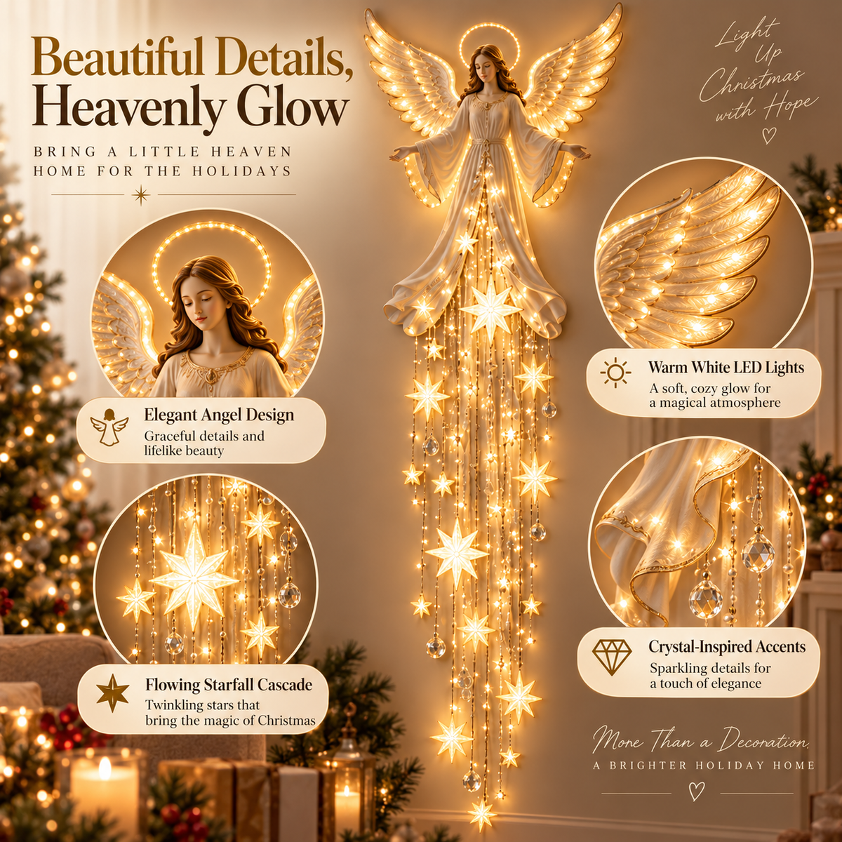 Tailorapaw® Angel Blessing Starfall Wall Light – Heavenly Christmas Wall Decor