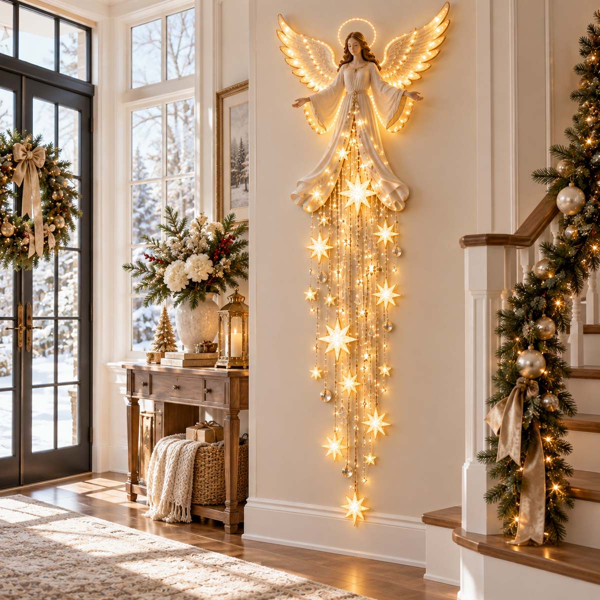 Tailorapaw® Angel Blessing Starfall Wall Light – Heavenly Christmas Wall Decor