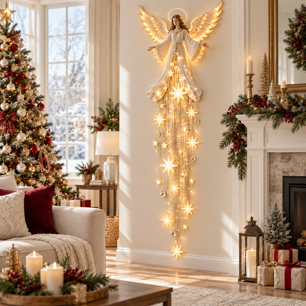 Tailorapaw® Angel Blessing Starfall Wall Light – Heavenly Christmas Wall Decor