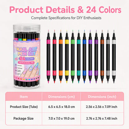 Tailorapaw® 24 Colors Dual Ended Nail Art Pens Set – Creative, Salon‑Quality, Easy DIY ✨