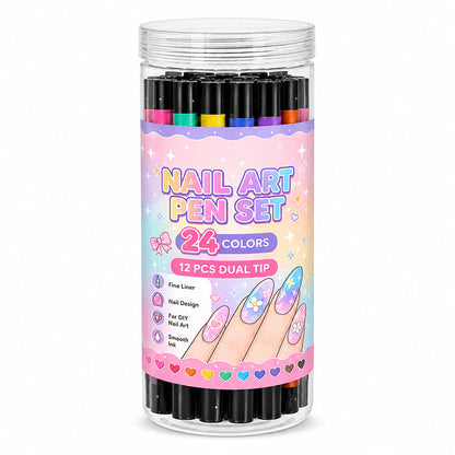 Tailorapaw® 24 Colors Dual Ended Nail Art Pens Set – Creative, Salon‑Quality, Easy DIY ✨