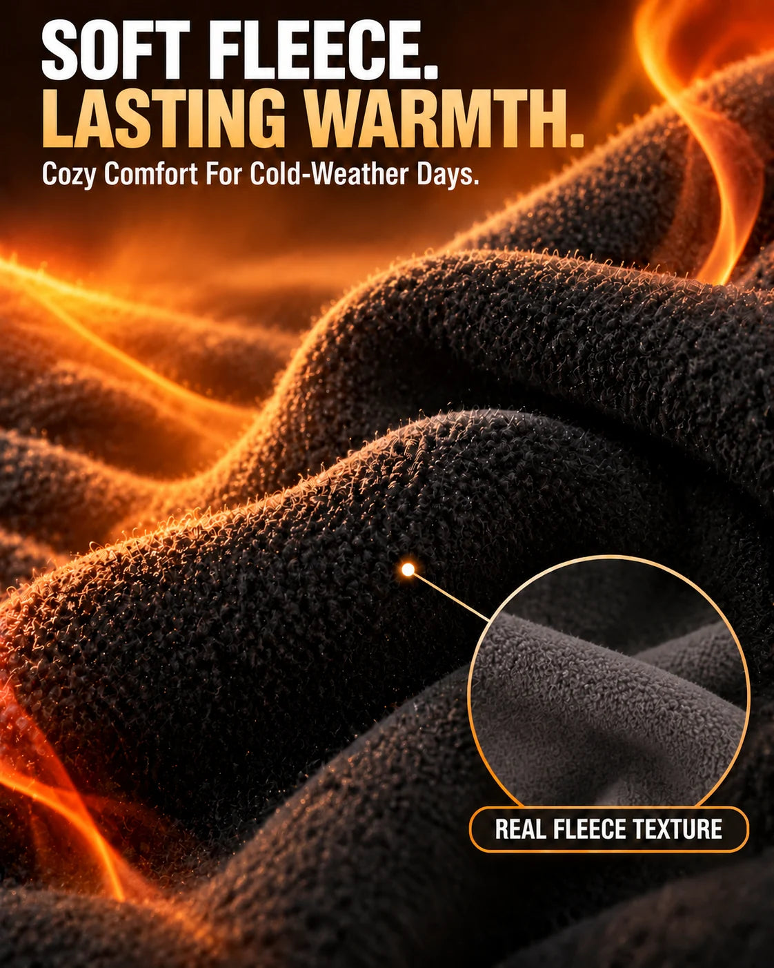 Close-up showing the soft fleece texture of the black winter hood