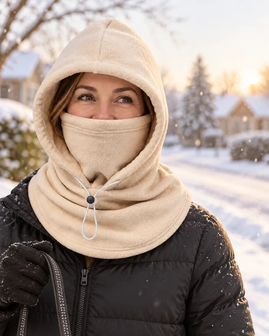 3-in-1 winter fleece hood covering head face and neck