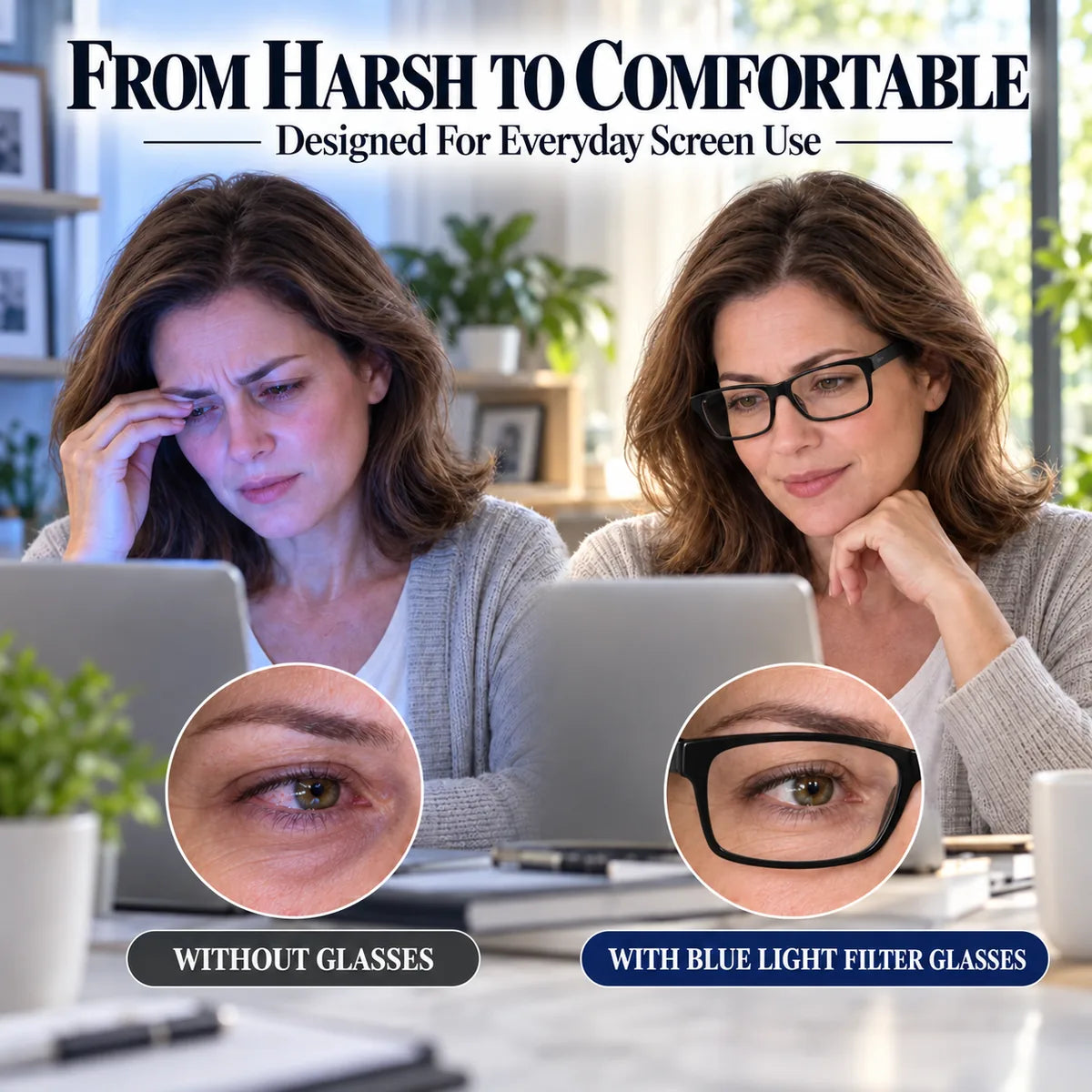 Before and after comparison from harsh screen glare to comfortable viewing